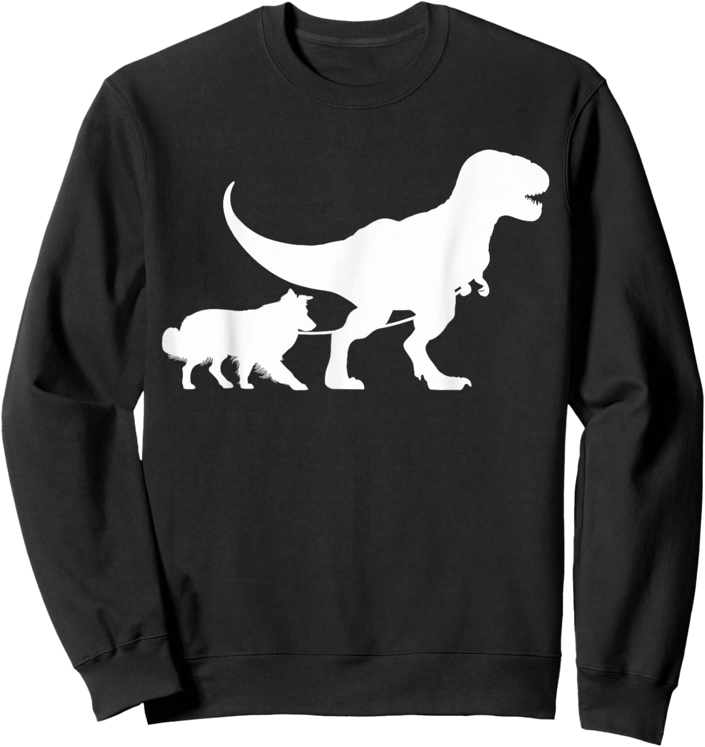 T-Rex Walking a Dog Funny Border Collie Dad Dog Lovers Sweatshirt - Sweatshirt | Black