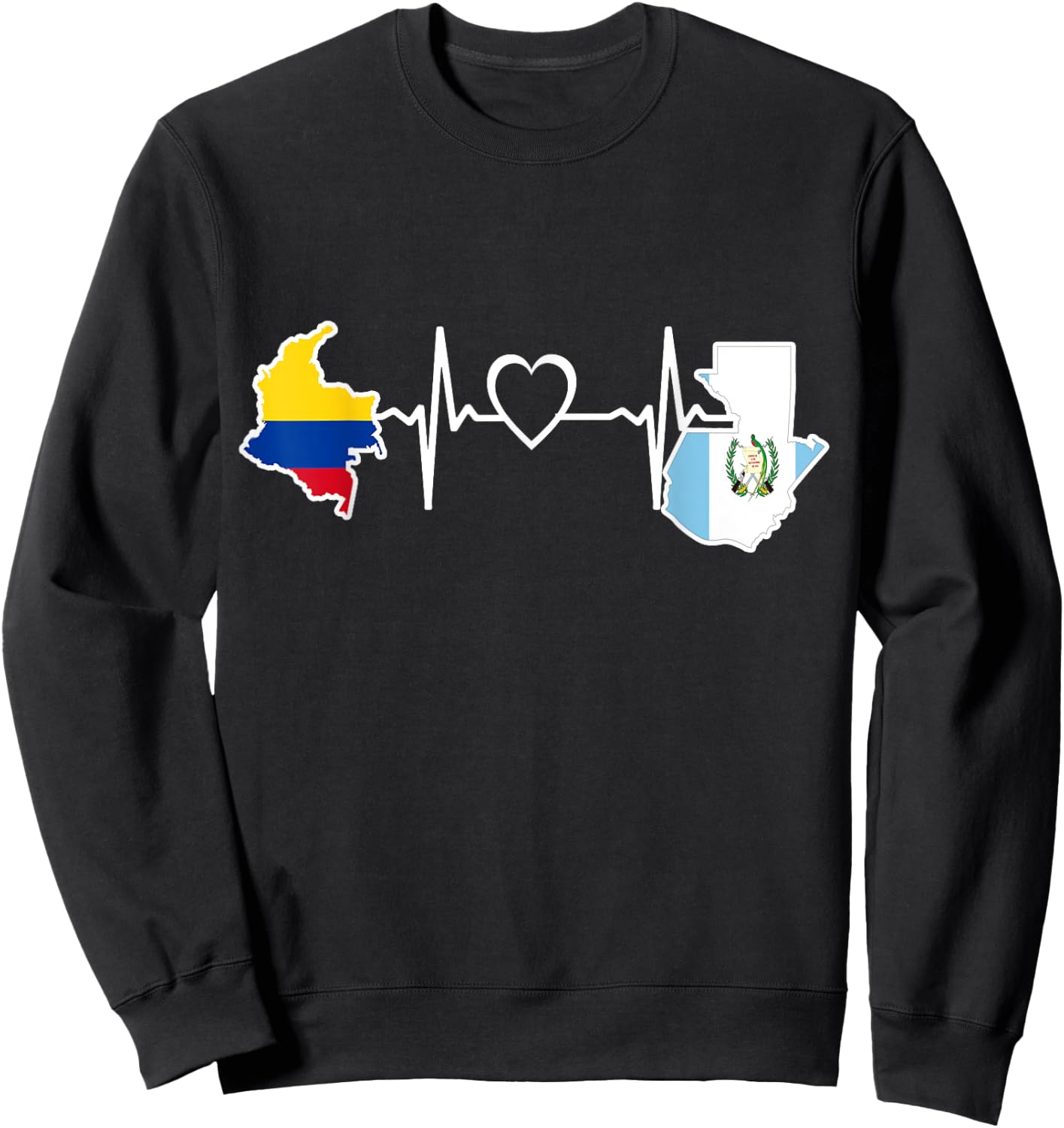 Guatemala Colombia Flag Guatemalan Colombian Heartbeat Sweatshirt - Sweatshirt | Black