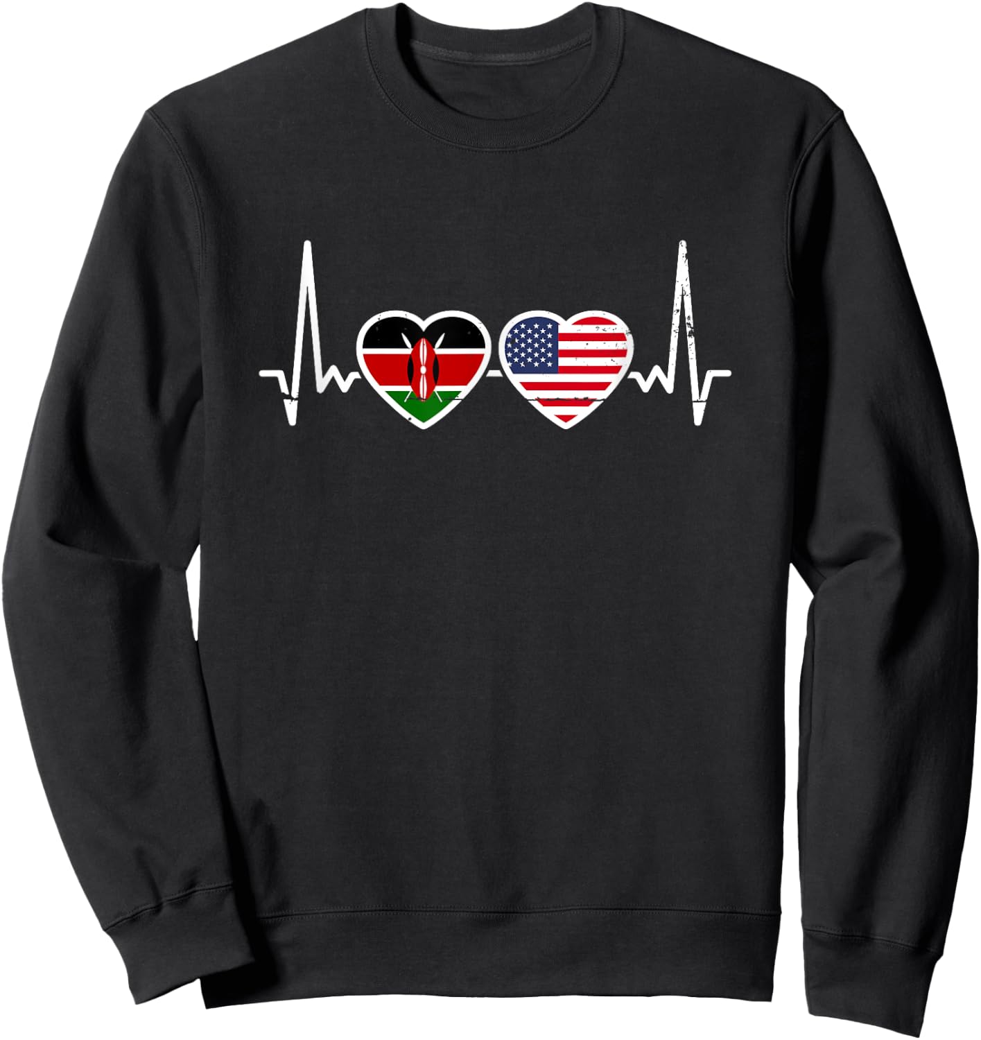 Kenya USA Vintage Heartbeat Flag American Kenyan Sweatshirt - Sweatshirt | Black