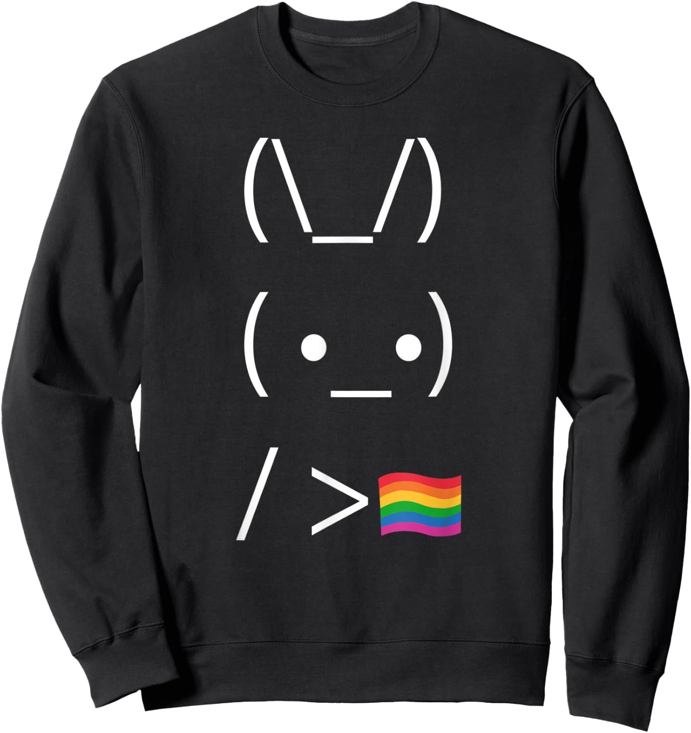 Bunny Holding Rainbow Flag - ASCII Internet Meme Gay Pride Sweatshirt - Sweatshirt | Black