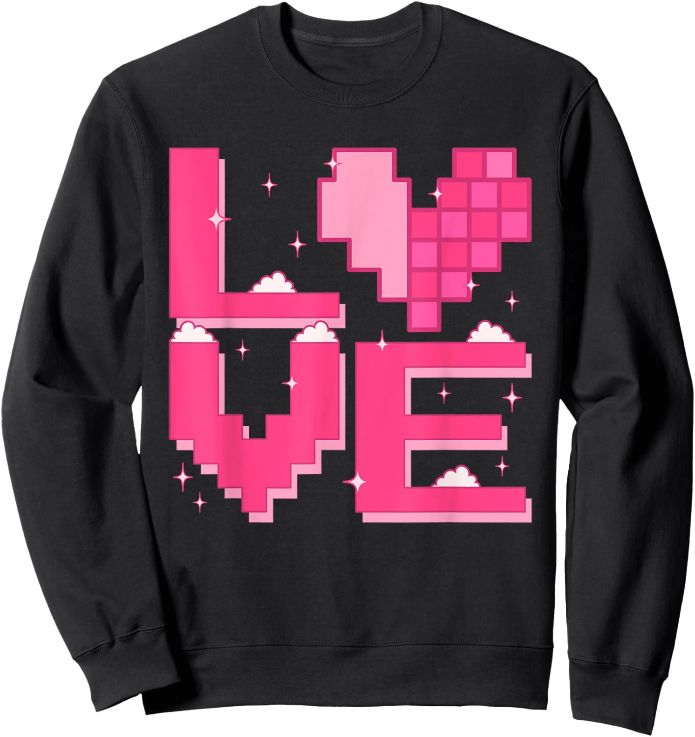 Love Heart Pixel Retro Gaming Costume 80s 90s Kawaii Outfit Sweatshirt - Sweatshirt | Black