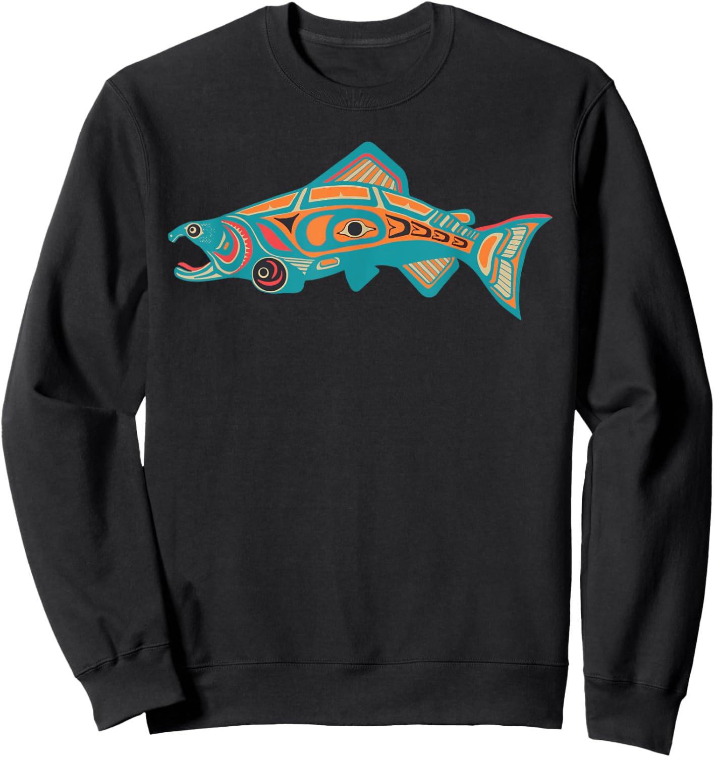 Native American Salmon Tlingit Indian Fisherman Fish Men Sweatshirt - Sweatshirt | Black