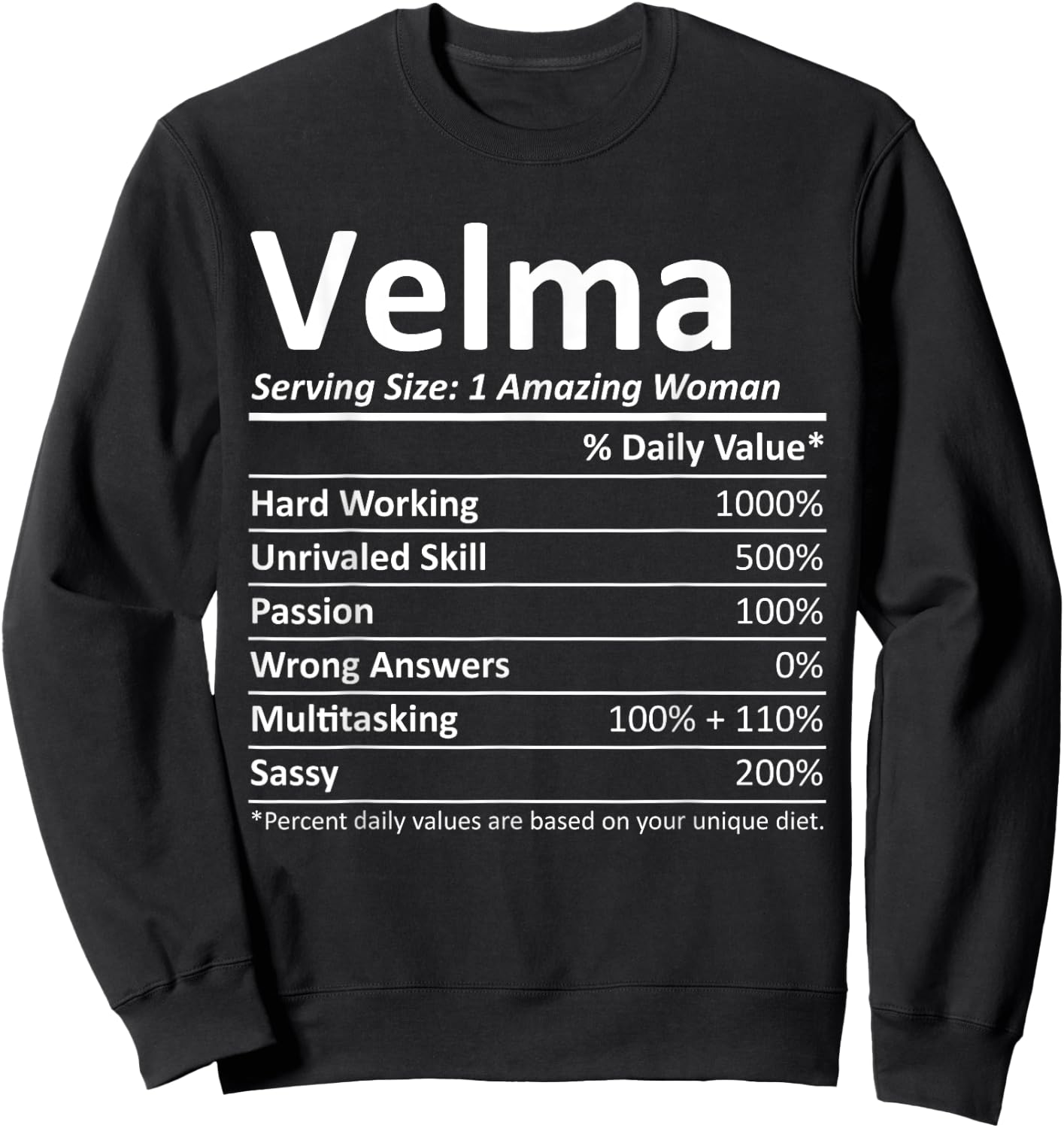 VELMA Nutrition Personalized Name Funny Christmas Gift Sweatshirt - Sweatshirt | Black
