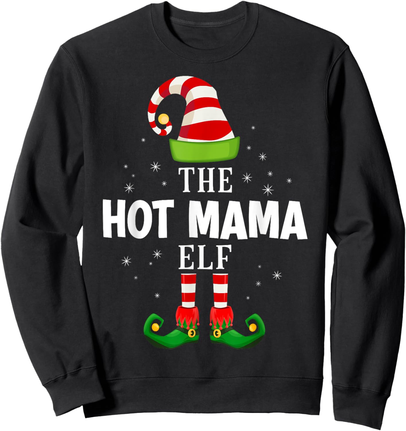 The Hot Mama Elf Christmas PJS Matching Pajama Sweatshirt - Sweatshirt | Black