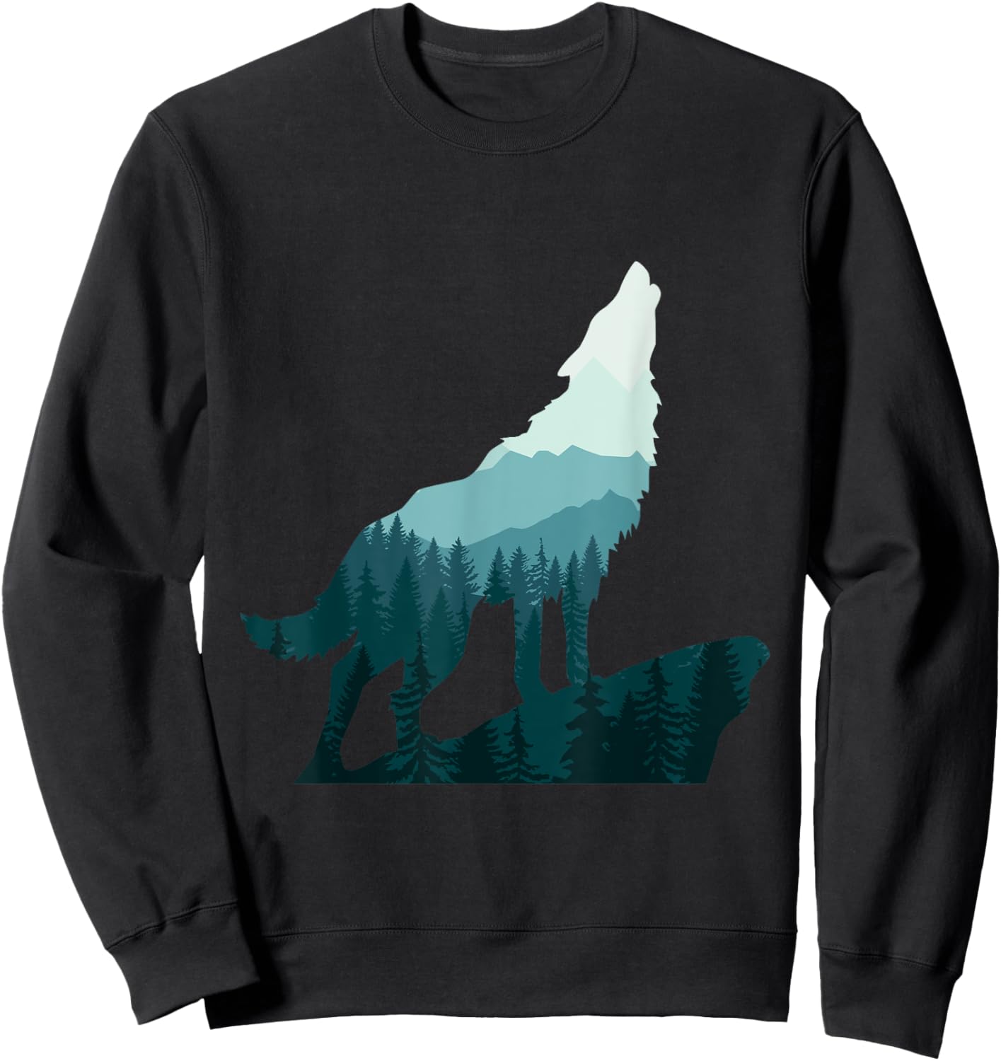 Landscape Outdoor Nature Forest Mountains Camping Wolf Howls Sweatshirt - Sweatshirt | Black