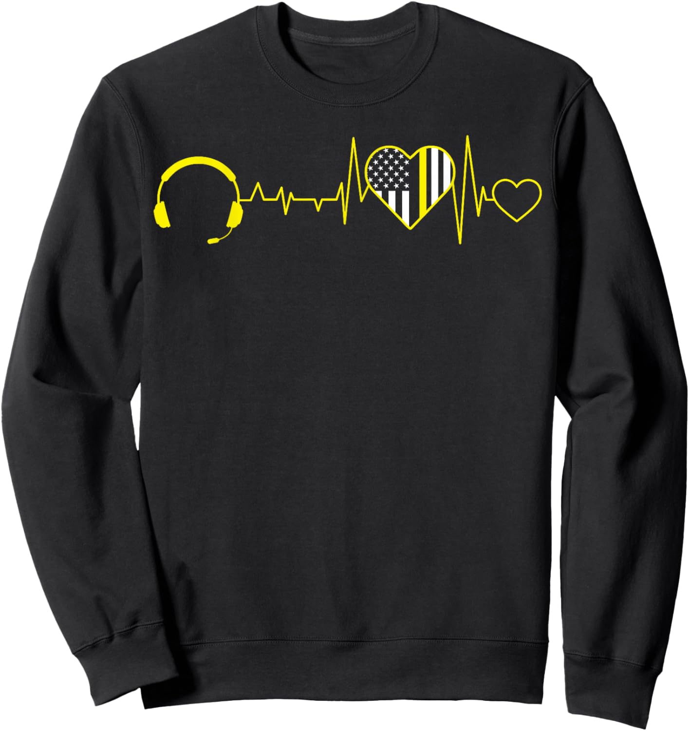 911 Dispatcher Operator EKG Heartbeat 4th of July USA Flag Sweatshirt - Sweatshirt | Black