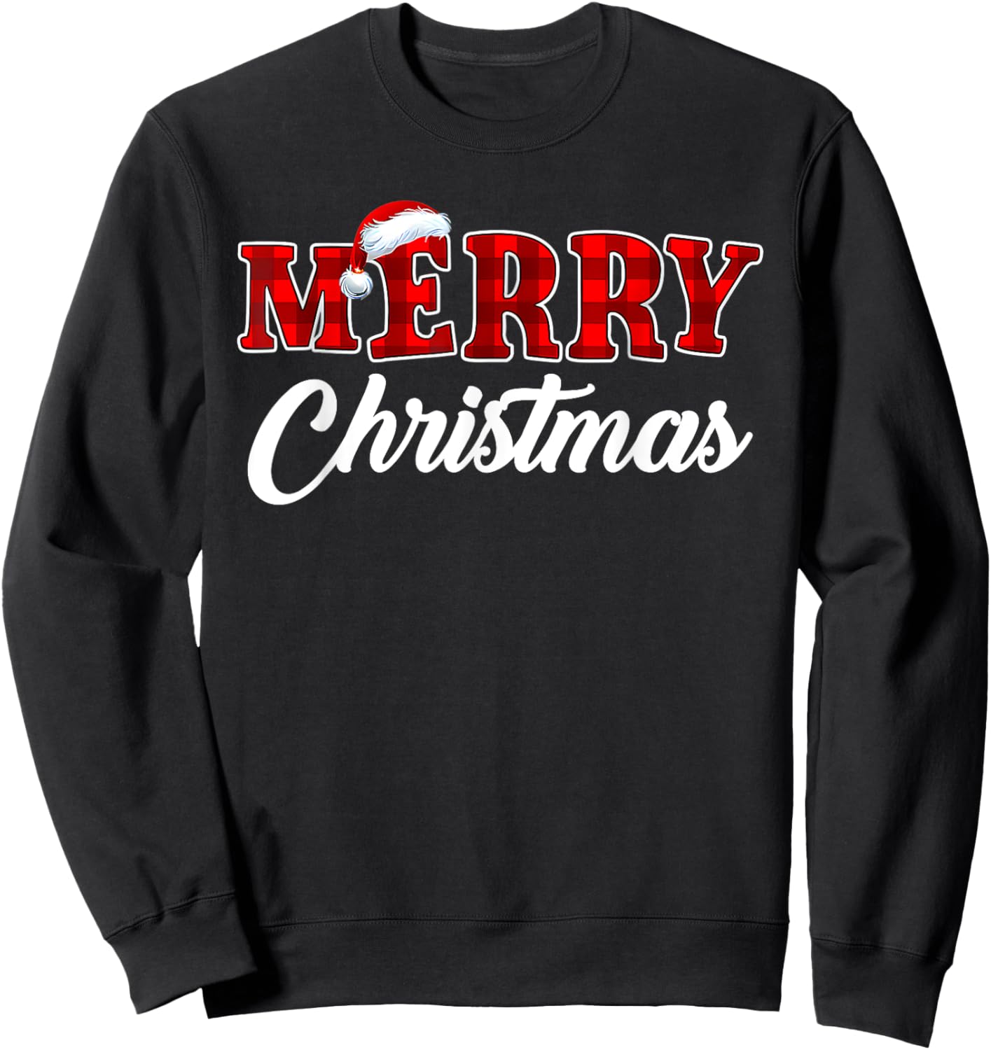Merry Christmas Buffalo Plaid Red Xmas Santa Hat Pajamas Sweatshirt - Sweatshirt | Black