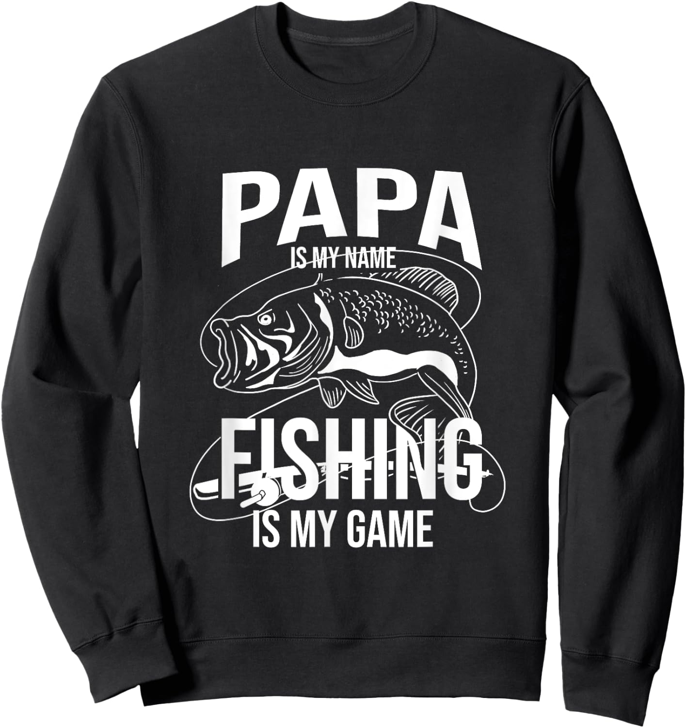 Papa Is My Name Fishing Is My Game Fathers Day Fishing Sweatshirt - Sweatshirt | Black