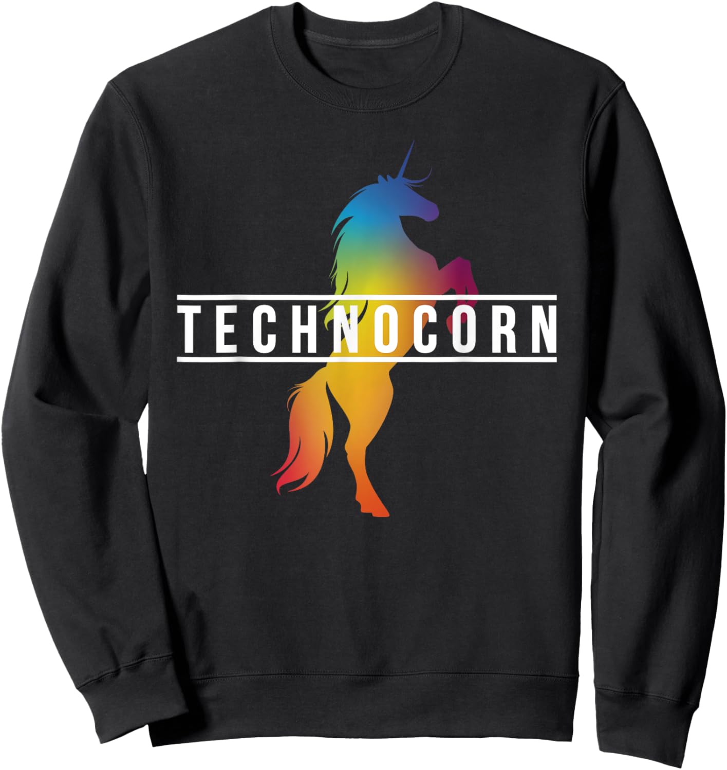 Dj I Technocorn I Techno Raver Music Festival Unicorn Sweatshirt - Sweatshirt | Black