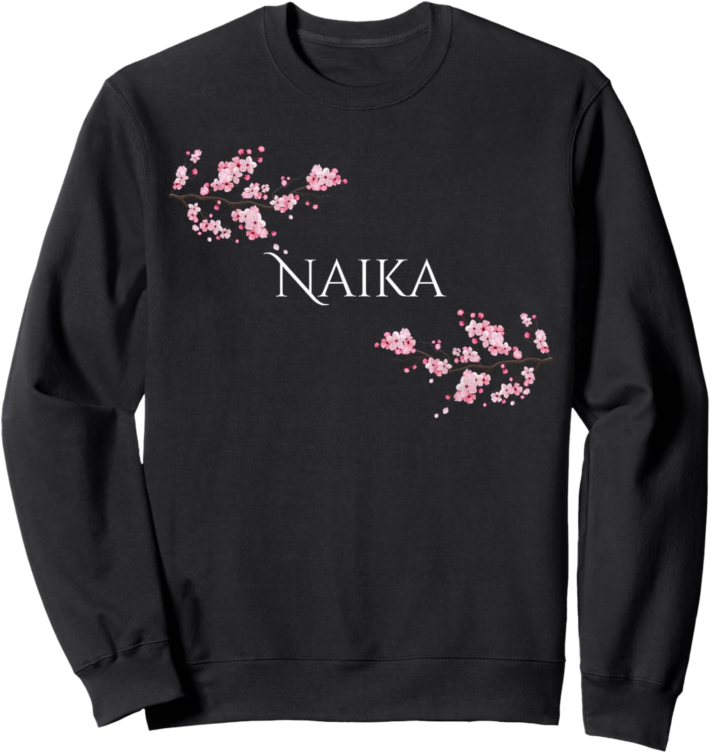 Naika name with blossom branches Sweatshirt - Sweatshirt | Black