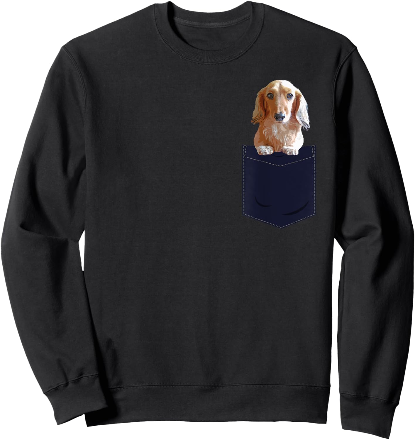 Dachshund in Pocket Long Haired Wiener Dog Women Doxie Sweatshirt - Sweatshirt | Black