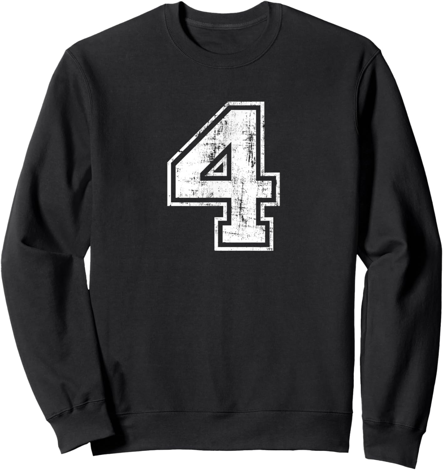 Number 4 Four Varsity Distressed Vintage Sport Training Gym Sweatshirt - Sweatshirt | Black