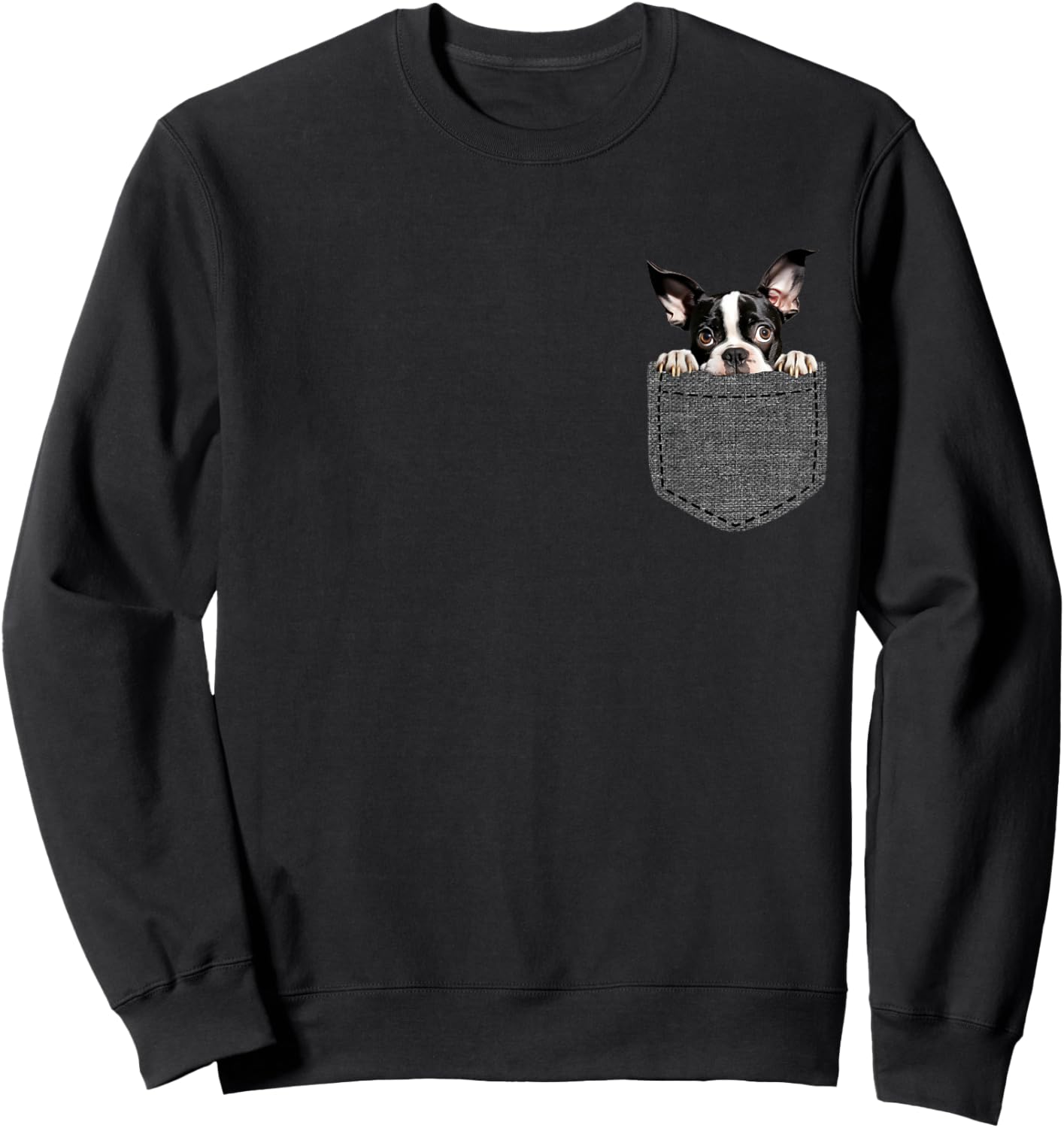 Boston Terrier Dog in Pocket Women Girls Kids Sweatshirt - Sweatshirt | Black