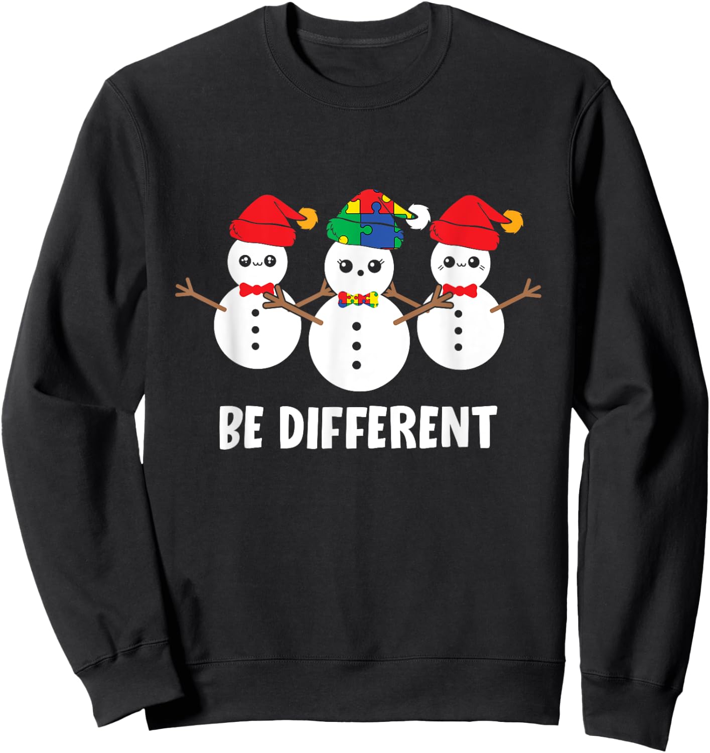 Be Different Christmas Autism Awareness Snowman Xmas Gift Sweatshirt - Sweatshirt | Black
