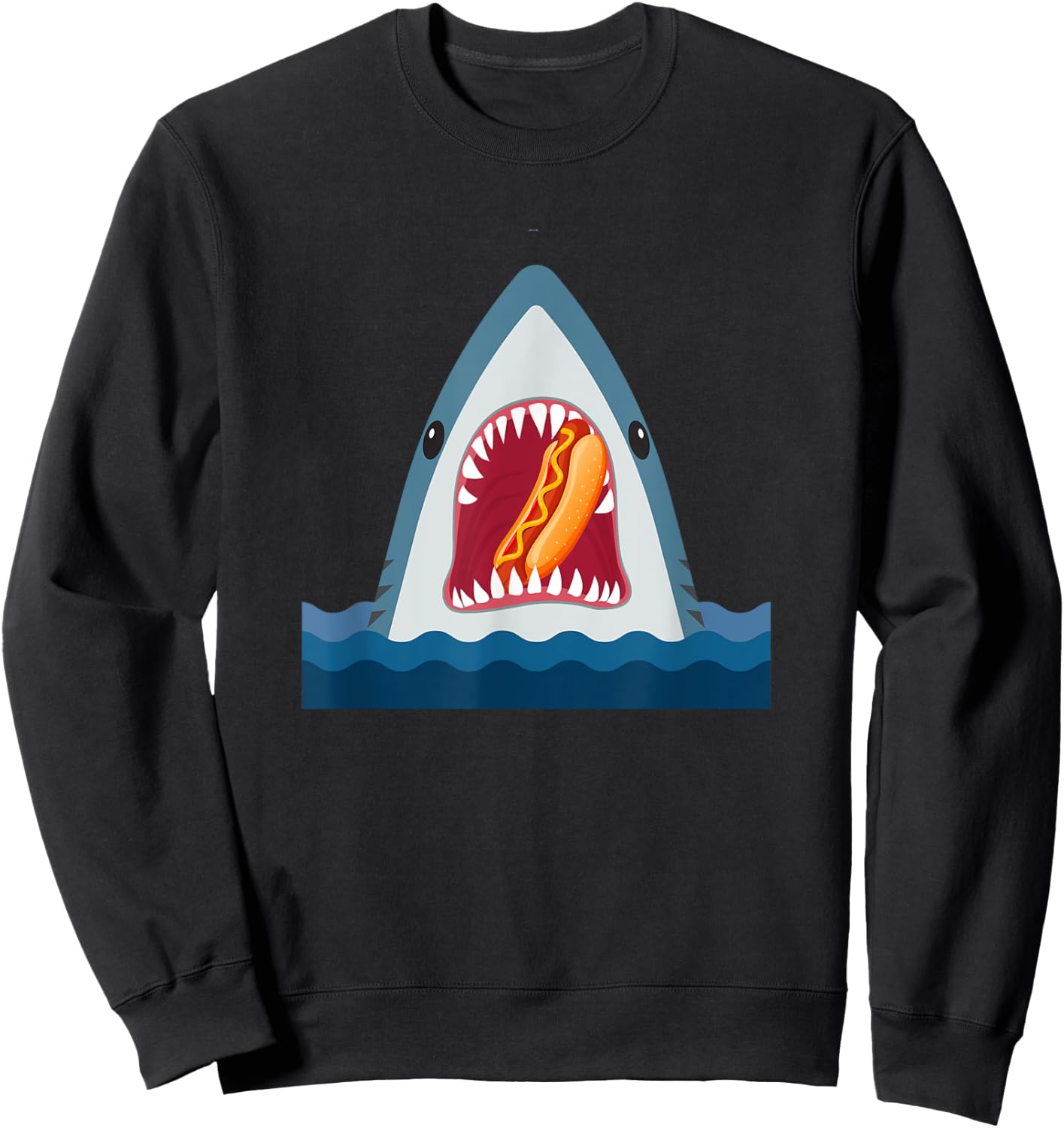 Shark Design Shark Eating Hotdog Food Lover Gift Men Women Kids Sweatshirt - Sweatshirt | Black