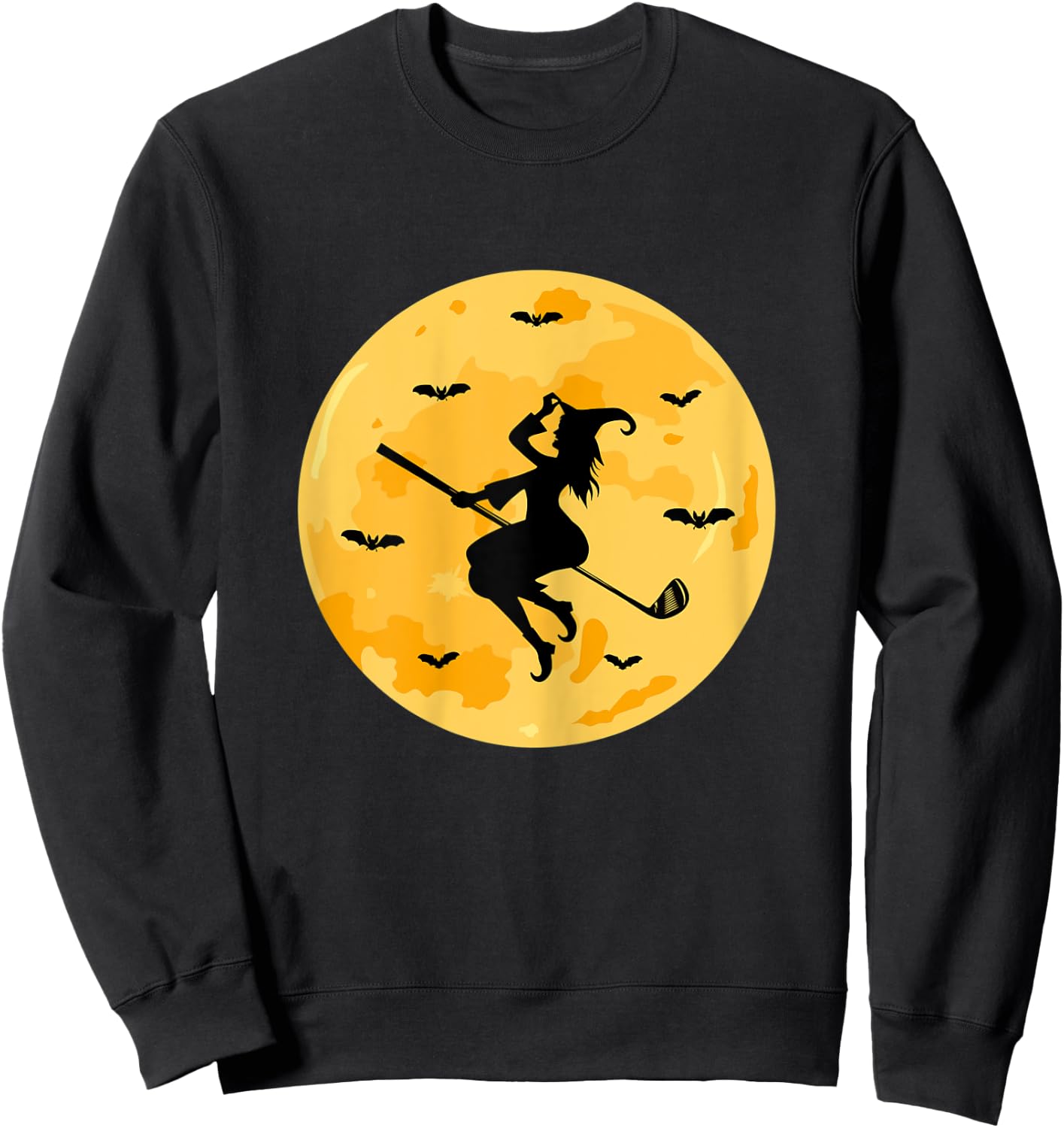 Golf Witch Riding Golf Stick Funny Halloween Golf Player Sweatshirt - Sweatshirt | Black