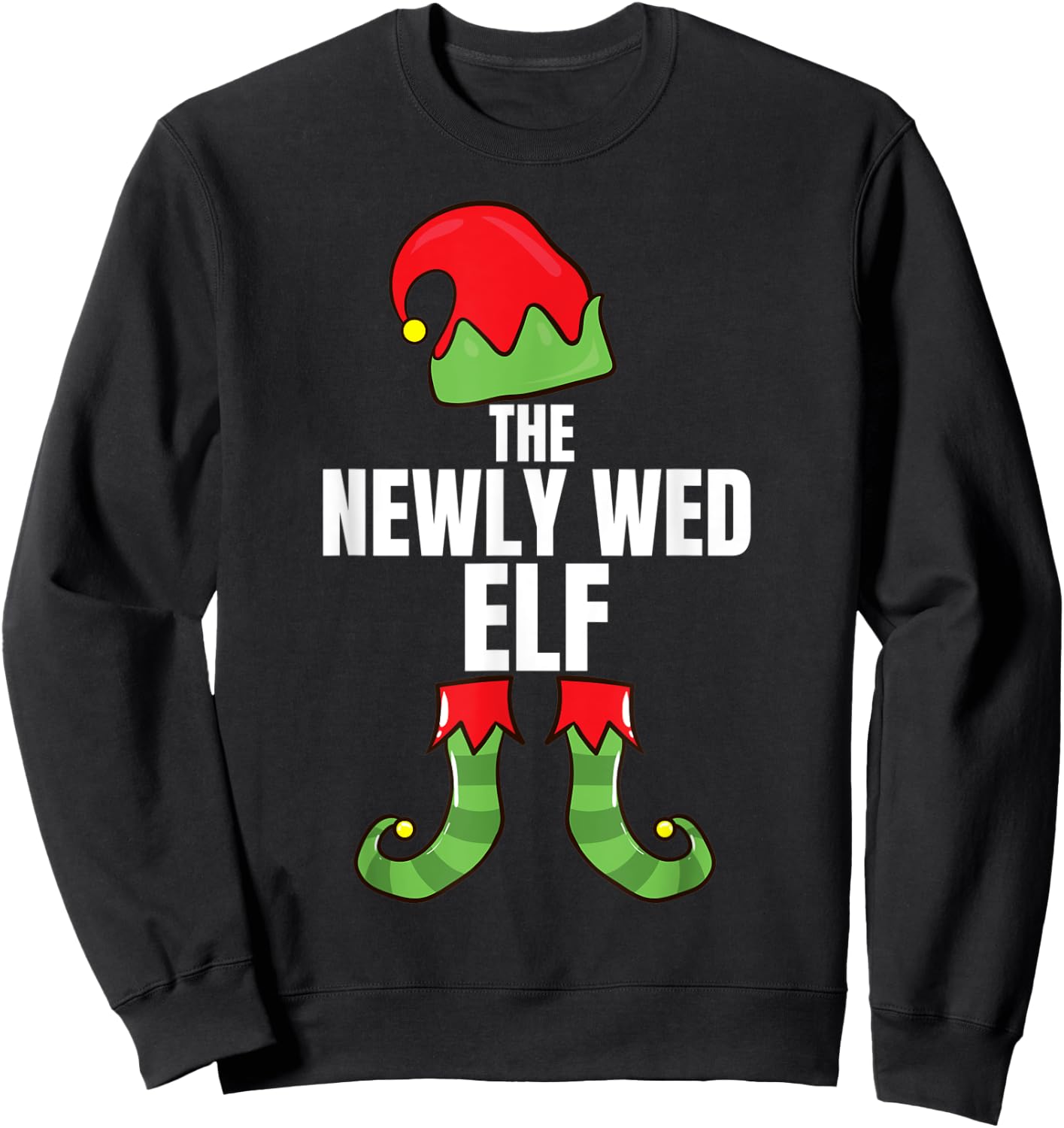 The Newly Wed Elf Matching Family Christmas Group Pajama Sweatshirt - Sweatshirt | Black