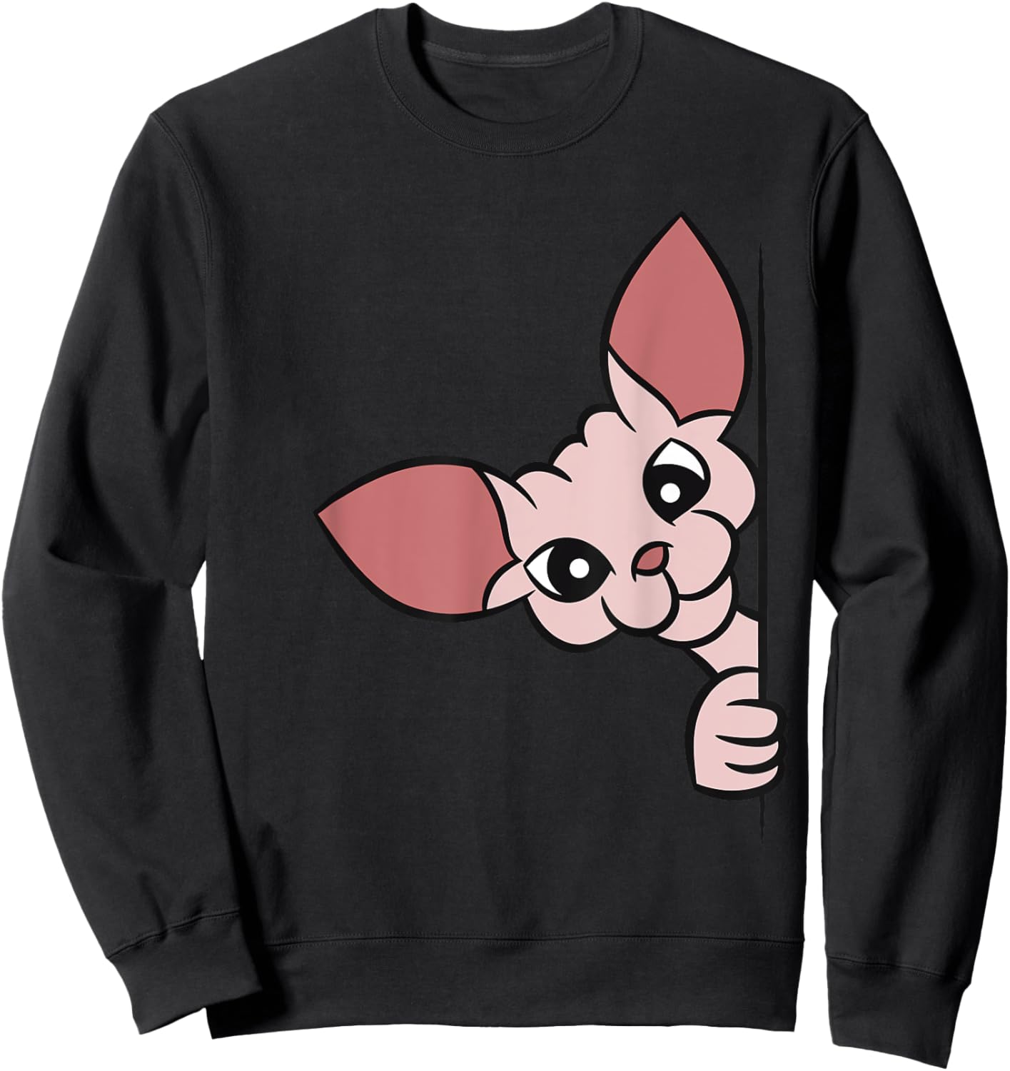 Cute Sphynx Cat Peeking From Side Women Kids Sweatshirt - Sweatshirt | Black