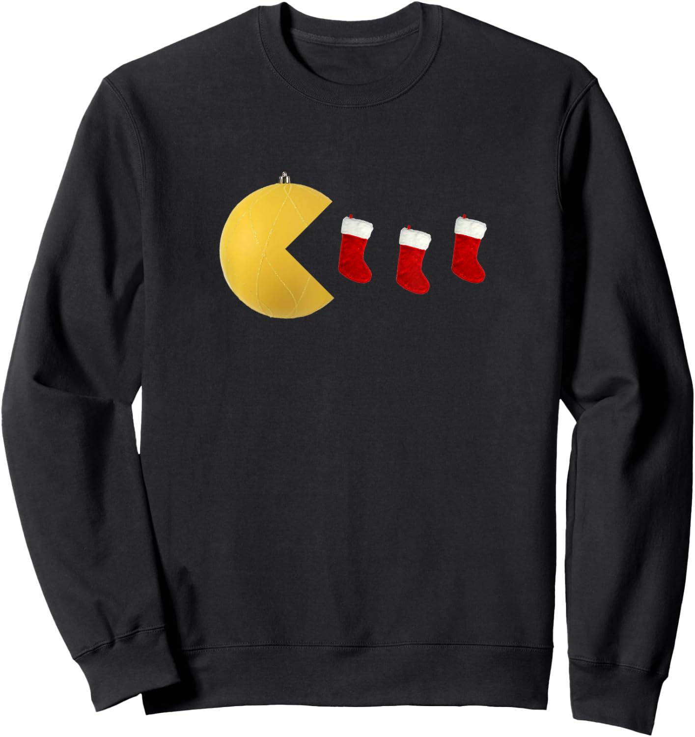 Arcade Style Christmas Ornament Stocking Retro Design Sweatshirt - Sweatshirt | Black