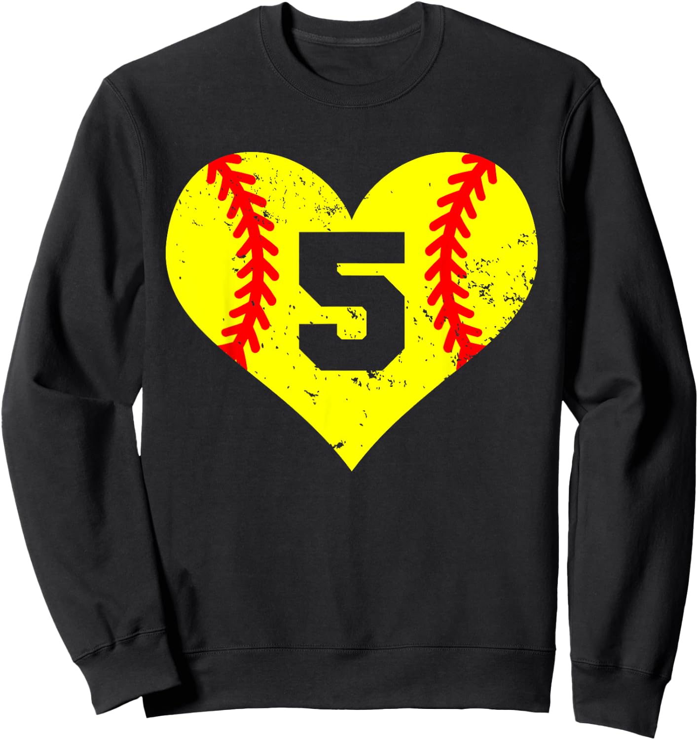 Softball Number 5 Jersey Funny Softball Heart Game Day Sweatshirt - Sweatshirt | Black