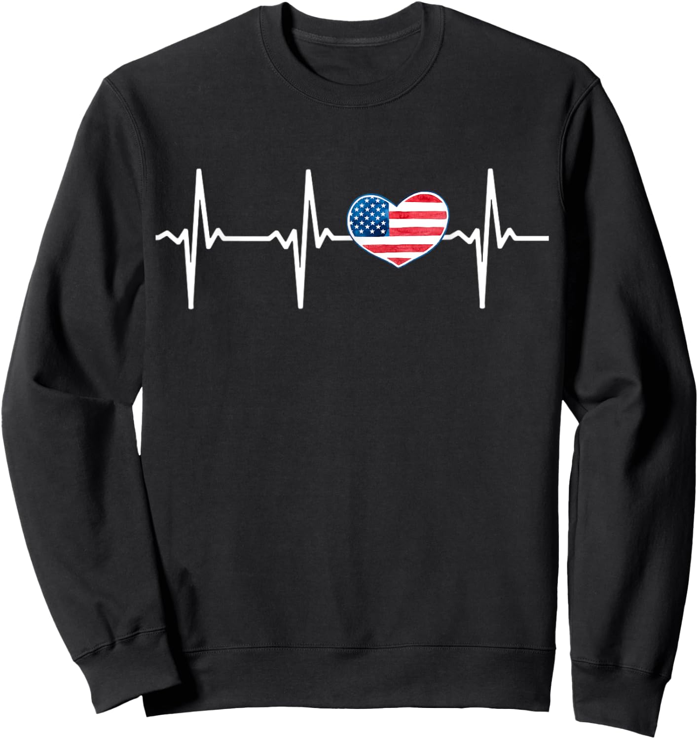 Heartbeat EKG America Heart Love Patriotic 4th of July Sweatshirt - Sweatshirt | Black