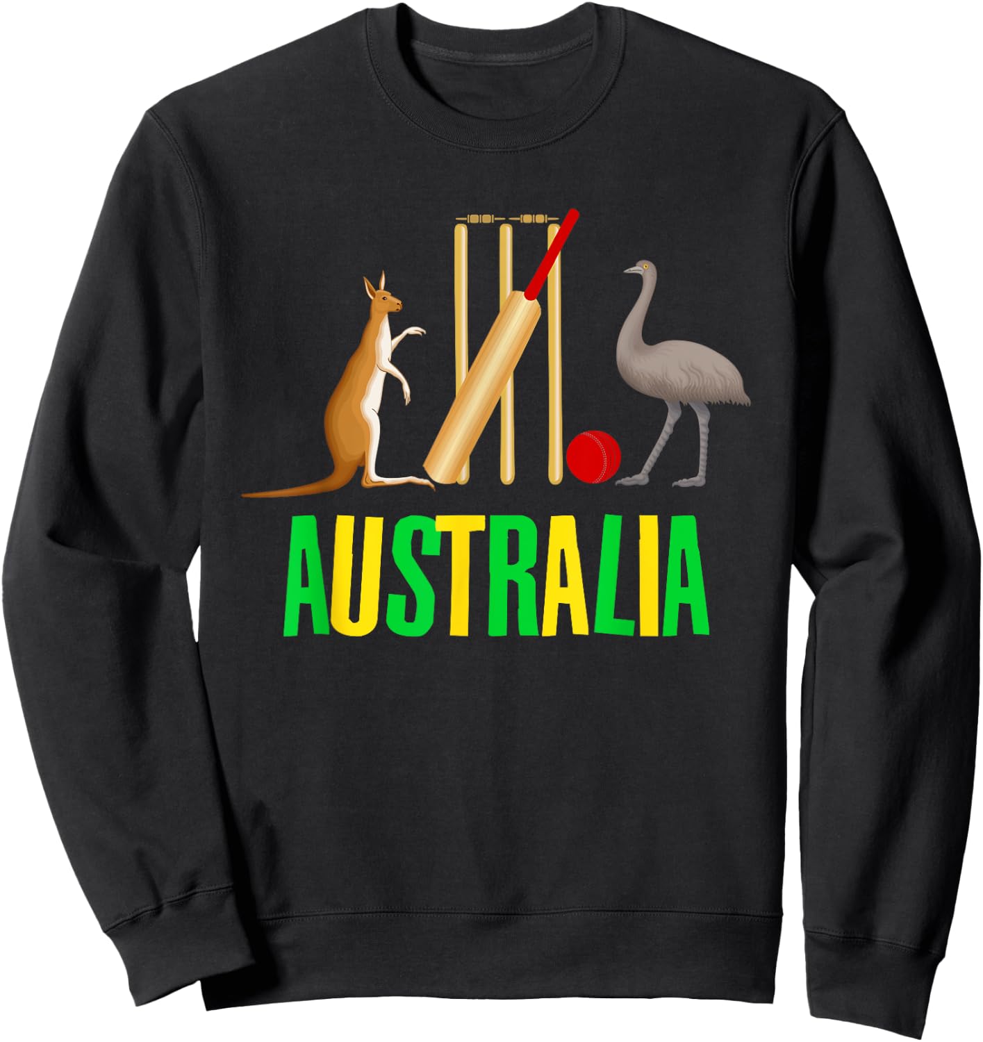 Australian Cricket Symbol Kangaroo Emu Graphic Funny Sweatshirt - Sweatshirt | Black
