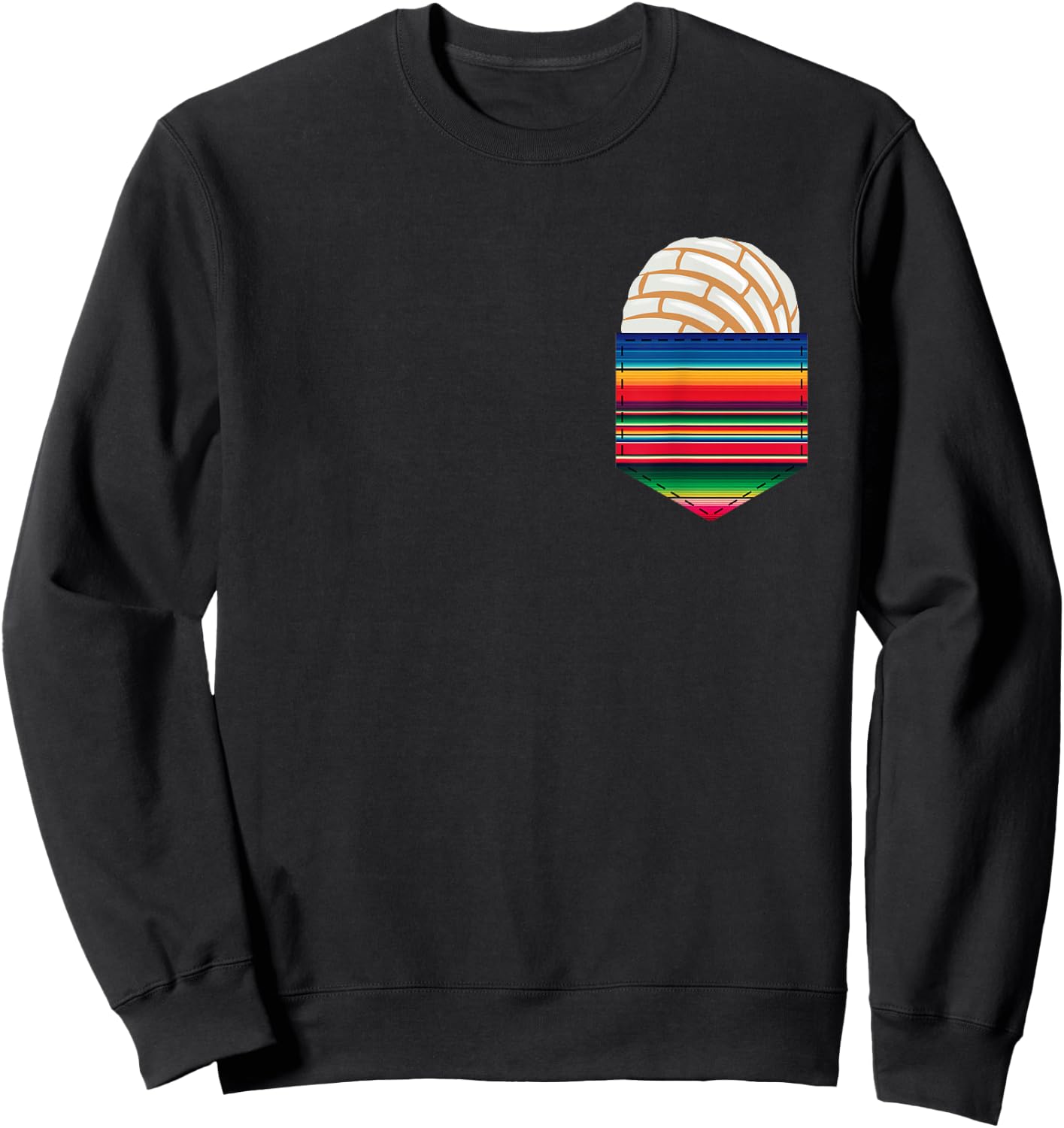 Colorful Serape Pocket Image White Concha Fun Fiesta Gift Sweatshirt - Sweatshirt | Black