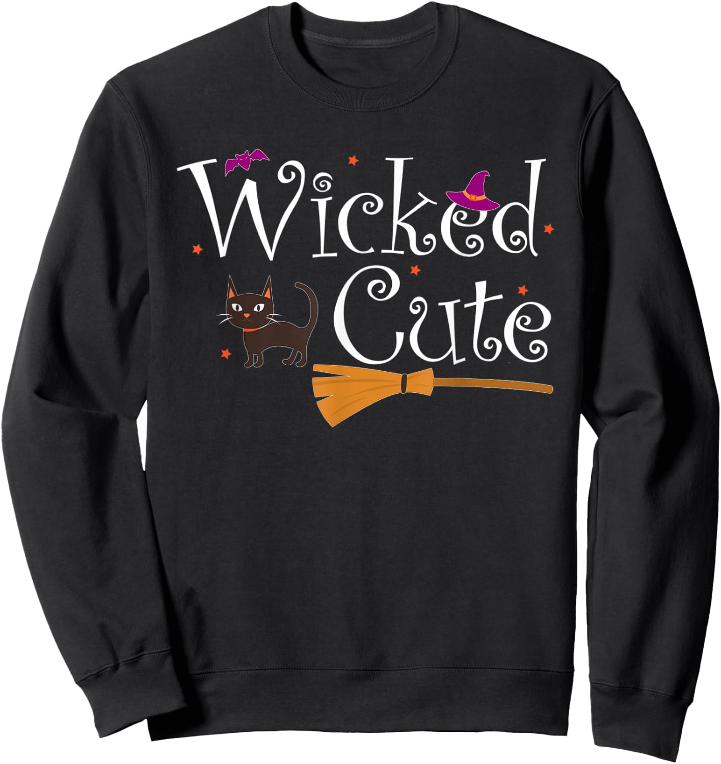 Wicked Cute Witch Halloween Costume Cat Broom Hat Gift Women Kids Sweatshirt - Sweatshirt | Black