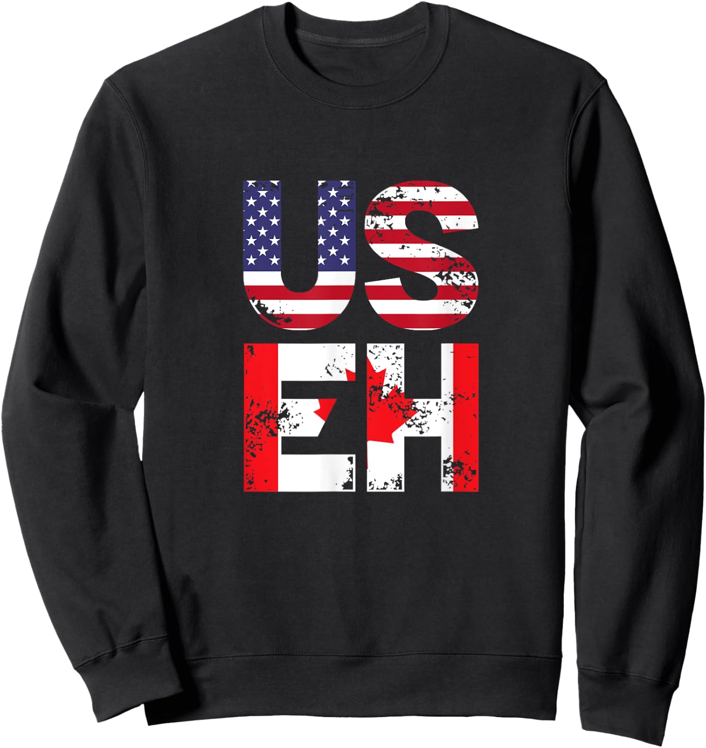 US EH Funny Canada American Flag Sweatshirt - Sweatshirt | Black