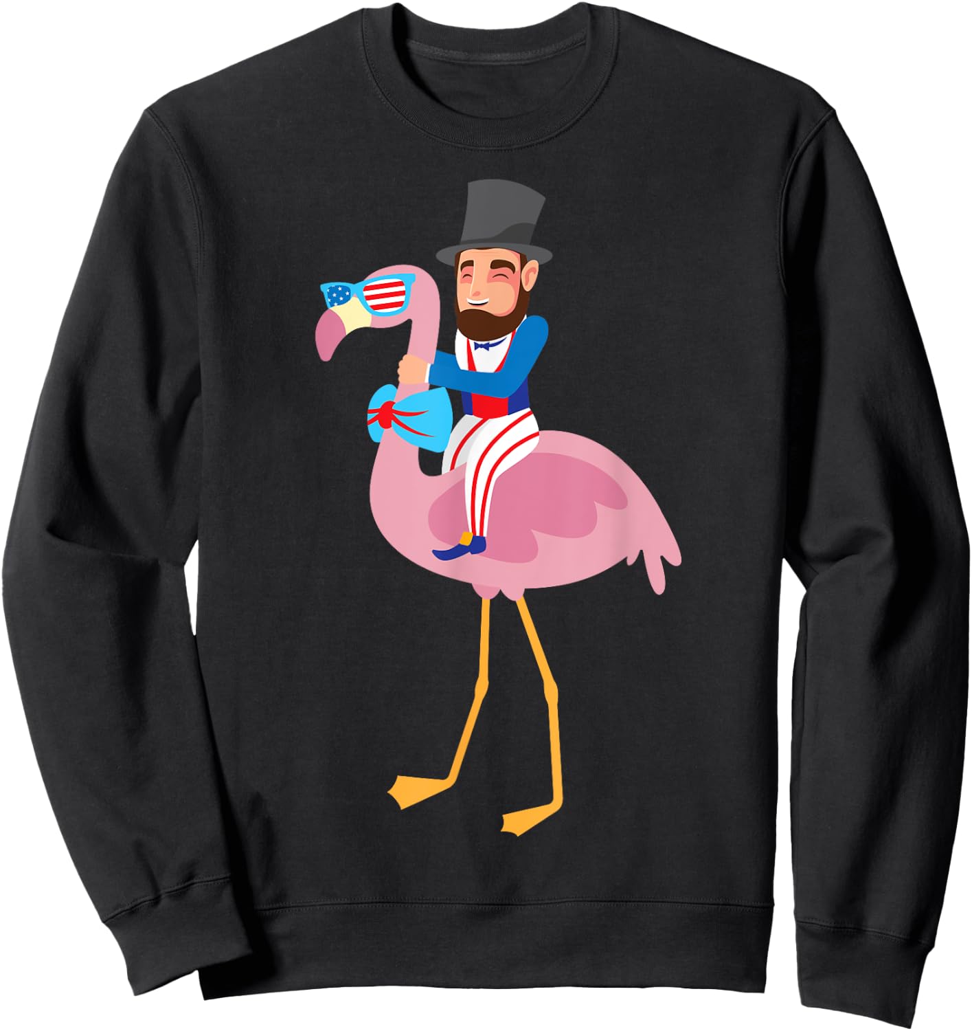 Abraham Lincoln Flamingo 4th Of July American Flag Gift Sweatshirt - Sweatshirt | Black