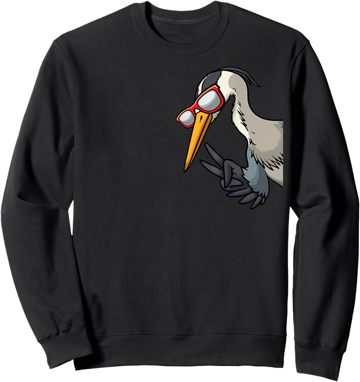Great Blue Heron Bird With Sunglasses From Side Birder Sweatshirt - Sweatshirt | Black