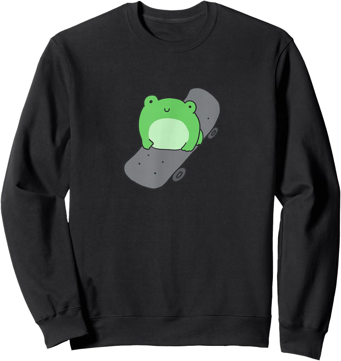 Cute Frog and Skateboard Kawaii Aesthetic Frog Sweatshirt - Sweatshirt | Black