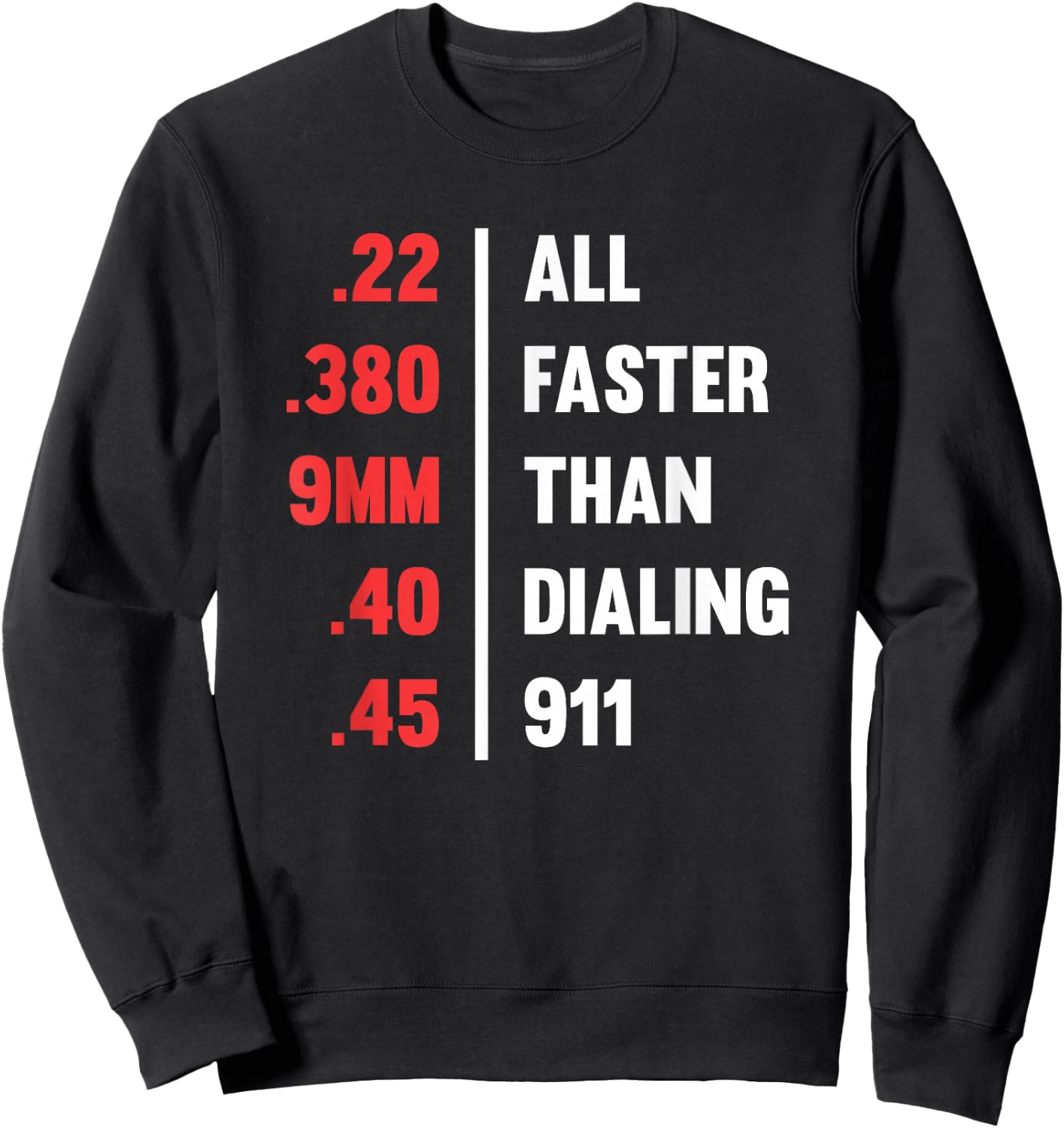 Bullets All Faster Than Dialing 911 .22 .380 9mm .45 Sweatshirt - Sweatshirt | Black