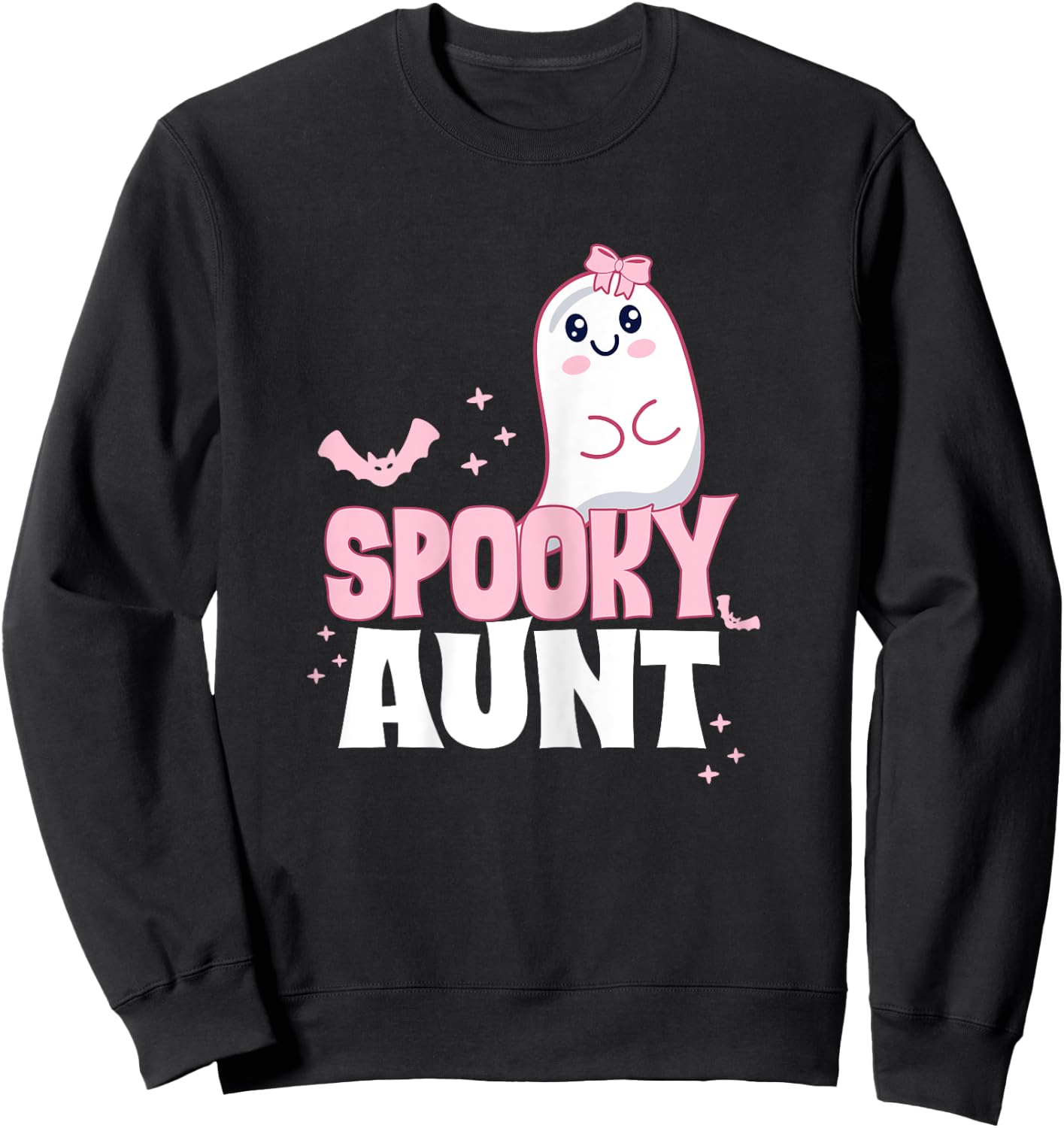 Spooky Aunt Family Cute Pink White Ghost Boo Halloween Sweatshirt - Sweatshirt | Black