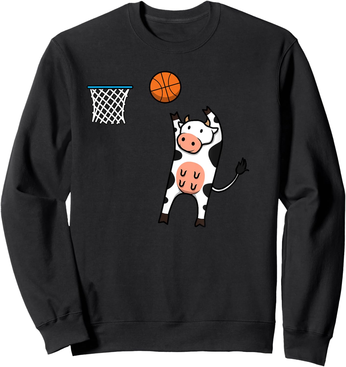 Basketball Cow Cute Farm Animal Ball Sports Sweatshirt - Sweatshirt | Black