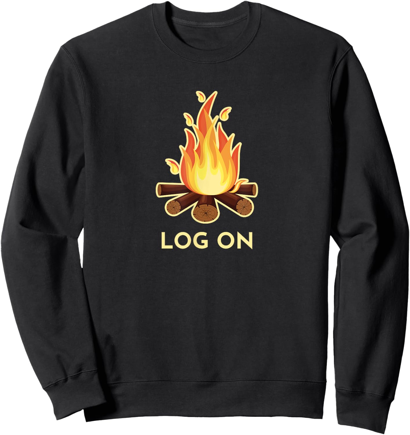 Campfire Pun, LOG ON, Camping Sweatshirt - Sweatshirt | Black