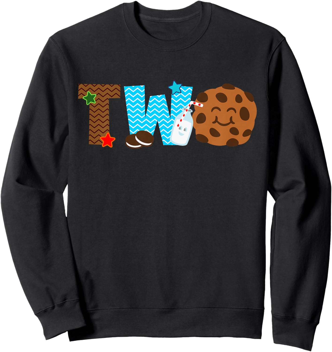 Kids 2nd Second Birthday Milk & Cookies Theme Party Two Year Old Sweatshirt - Sweatshirt | Black