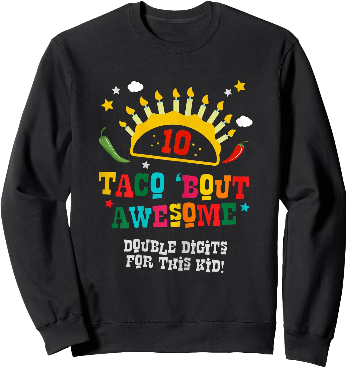 Birthday Taco Age 10 Gift - Boys Taco Bout Awesome Age Ten Sweatshirt - Sweatshirt | Black