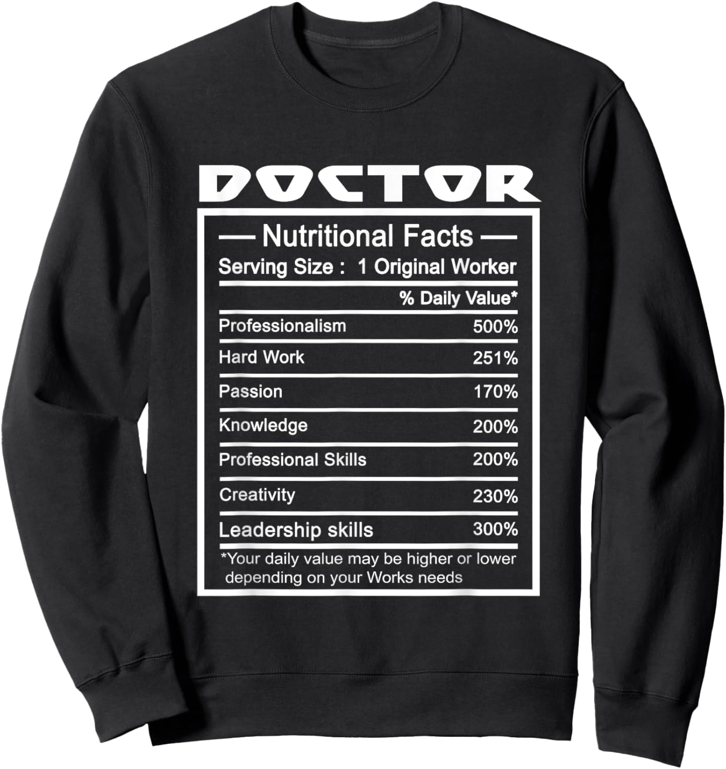 Doctor Funny Job Title Worker Nutrition Facts Doctor Sweatshirt - Sweatshirt | Black