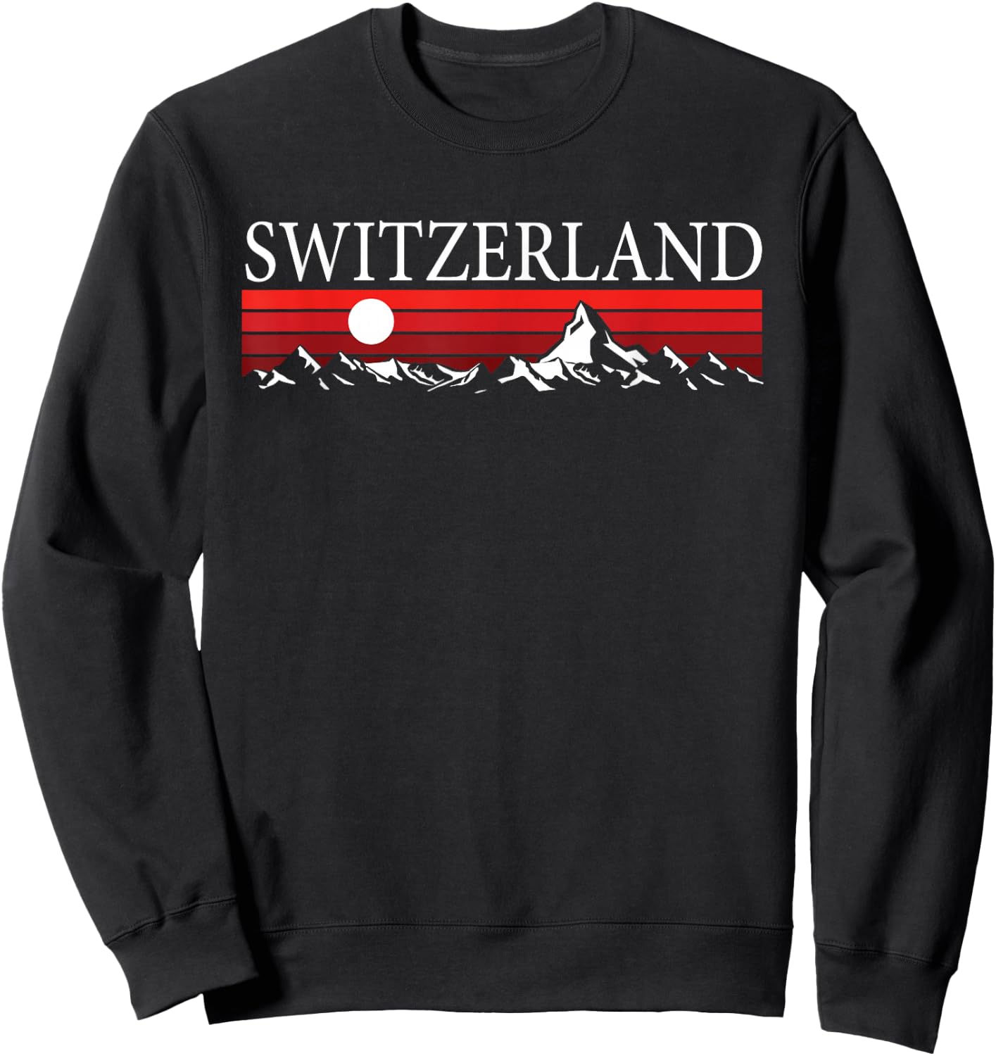Swiss Alps And Red Sunset Switzerland Mountains Sweatshirt - Sweatshirt | Black
