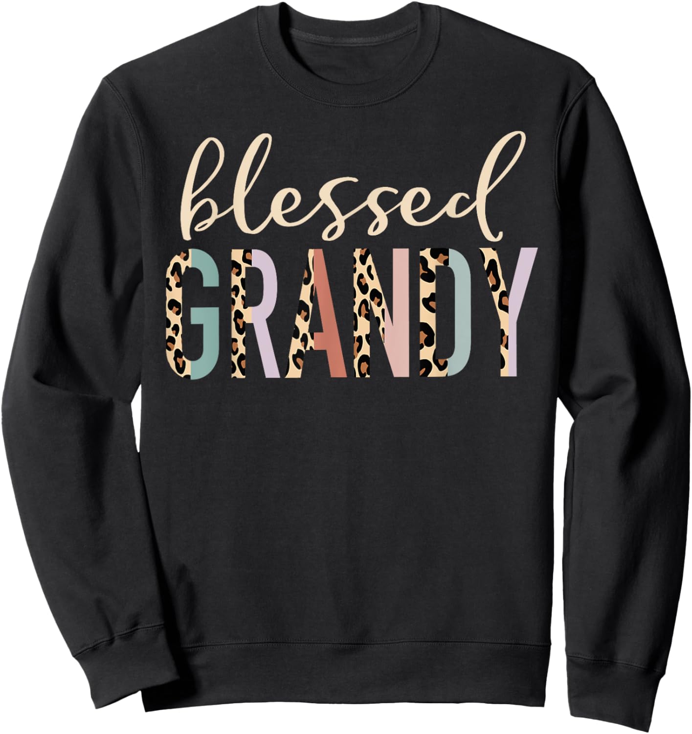 Blessed Grandy Cute Leopard Print Sweatshirt - Sweatshirt | Black