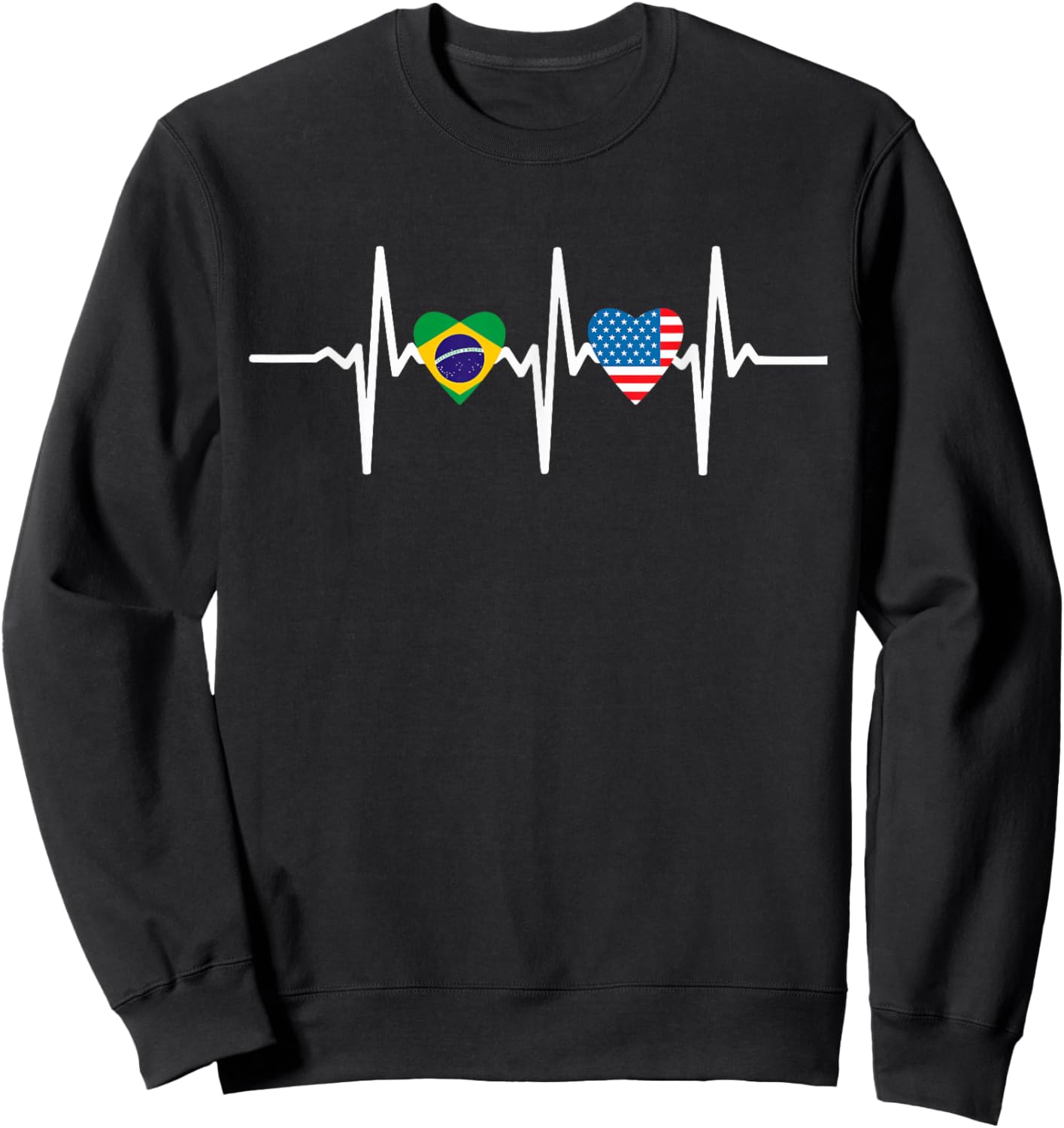 Half American Brazilian America Brazil Flag Heartbeat Heart Sweatshirt - Sweatshirt | Black