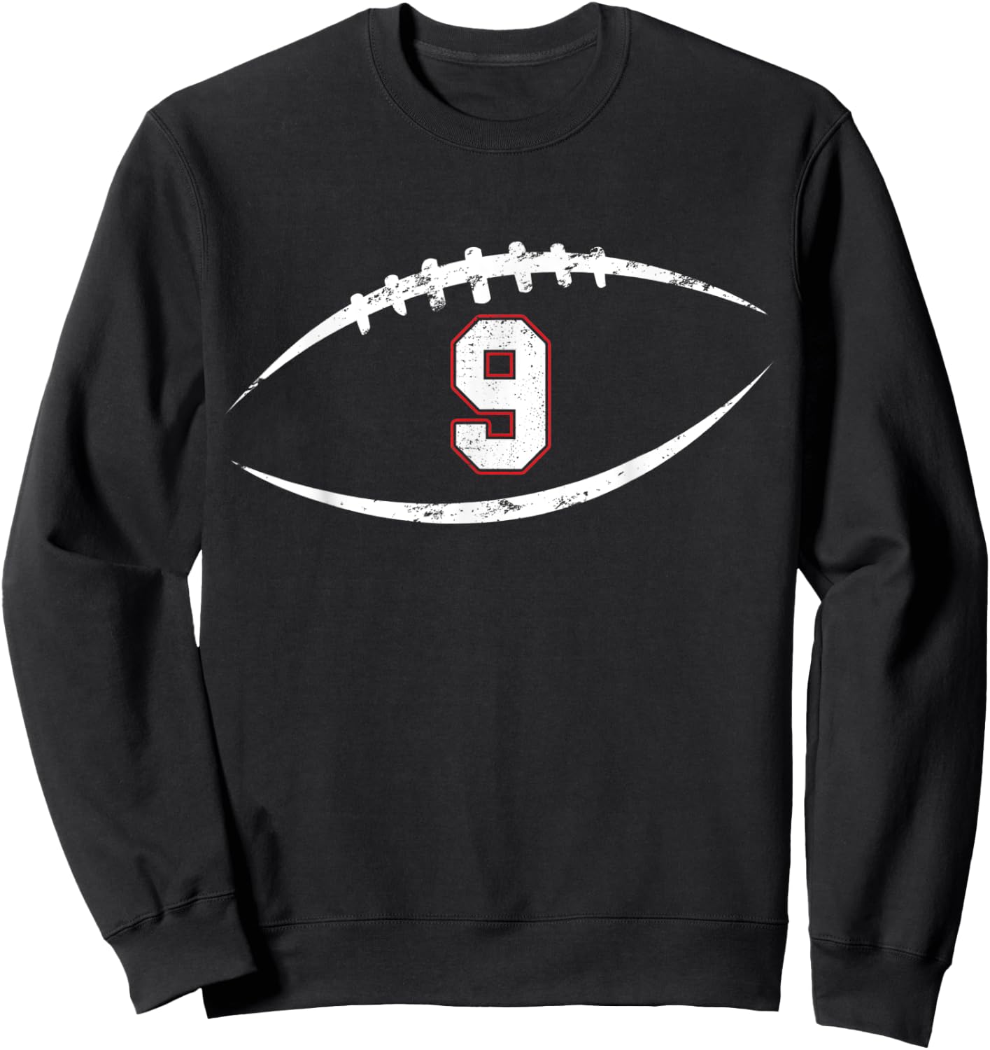 9 Number Vintage Football Player 9 Lucky Number Birthday Sweatshirt - Sweatshirt | Black