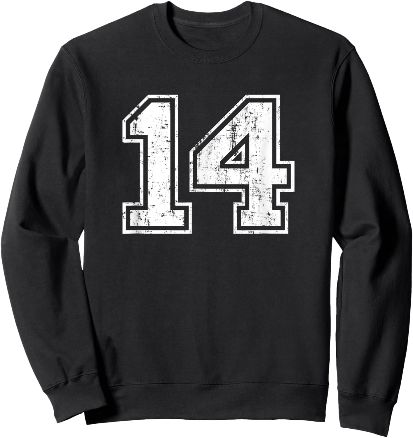 Number 14 Fourteen Distressed Vintage Sports Team Training Sweatshirt - Sweatshirt | Black