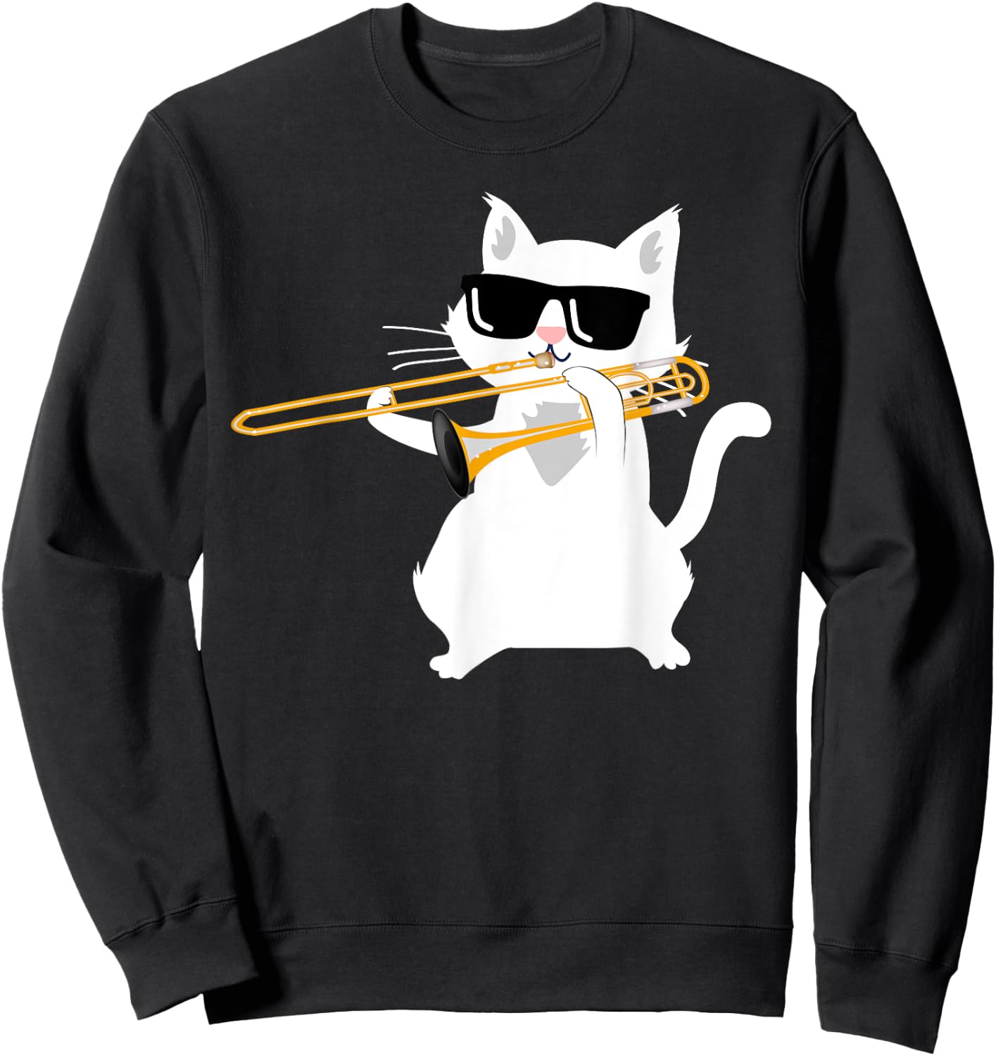 Cat Playing Trombone Women Girls Kids Sweatshirt - Sweatshirt | Black
