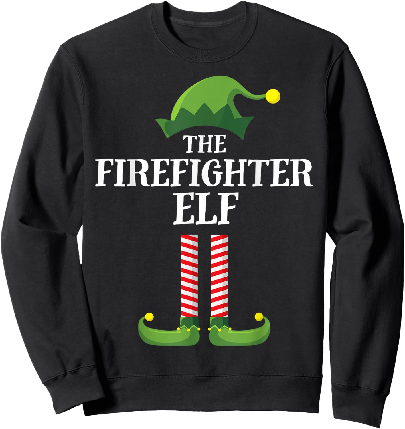 Firefighter Elf Matching Family Group Christmas Party Pyjamas Sweatshirt - Sweatshirt | Black