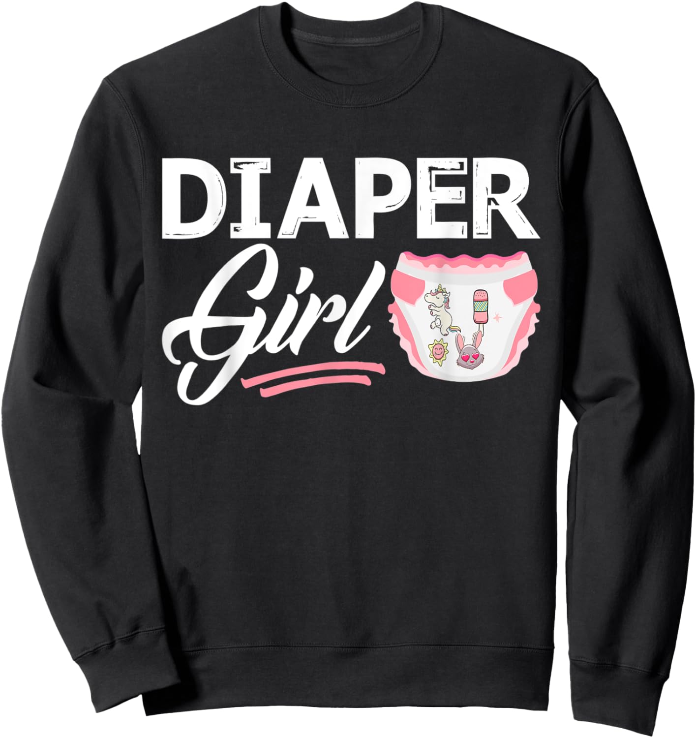 Diaper Girl Baby Diaper Boy Padded Princess Little One Girl Sweatshirt - Sweatshirt | Black