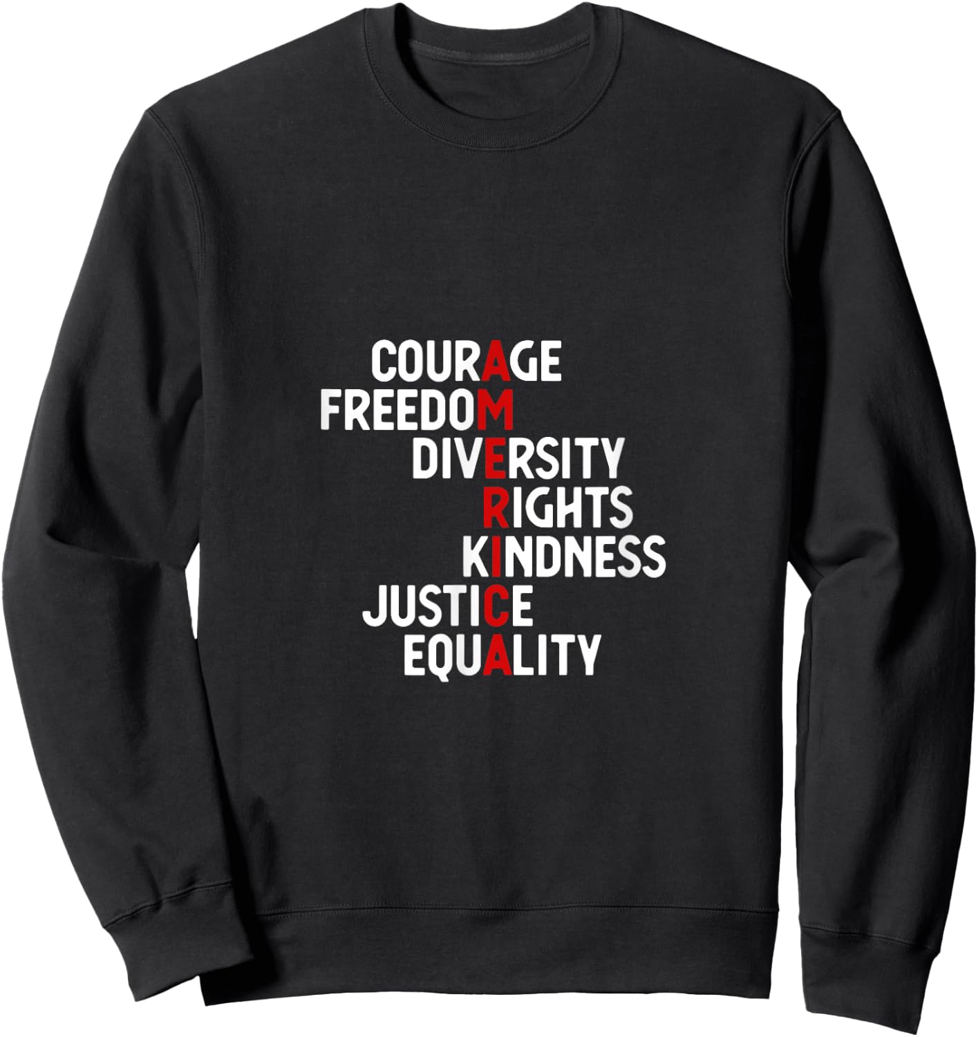 America Courage Freedom Diversity Rights Friendship Justice Sweatshirt - Sweatshirt | Black