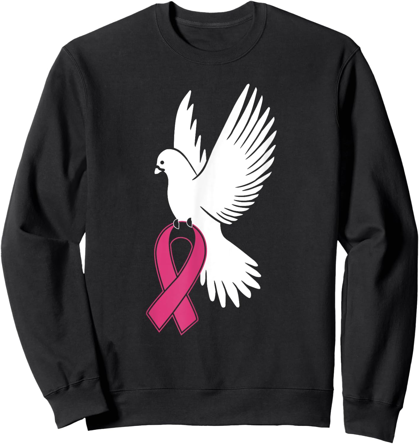 White Dove Carrying Breast Cancer Awareness Pink Ribbon Sweatshirt - Sweatshirt | Black