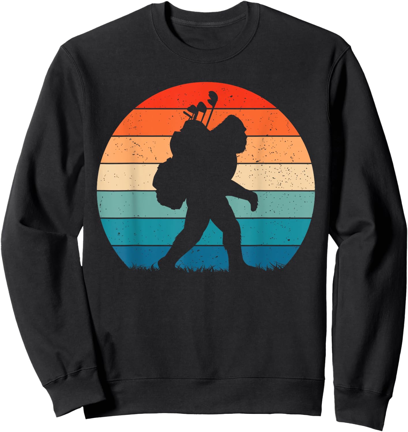 Funny Bigfoot Golf Vintage Retro Sasquatch Playing Golf Gift Sweatshirt - Sweatshirt | Black